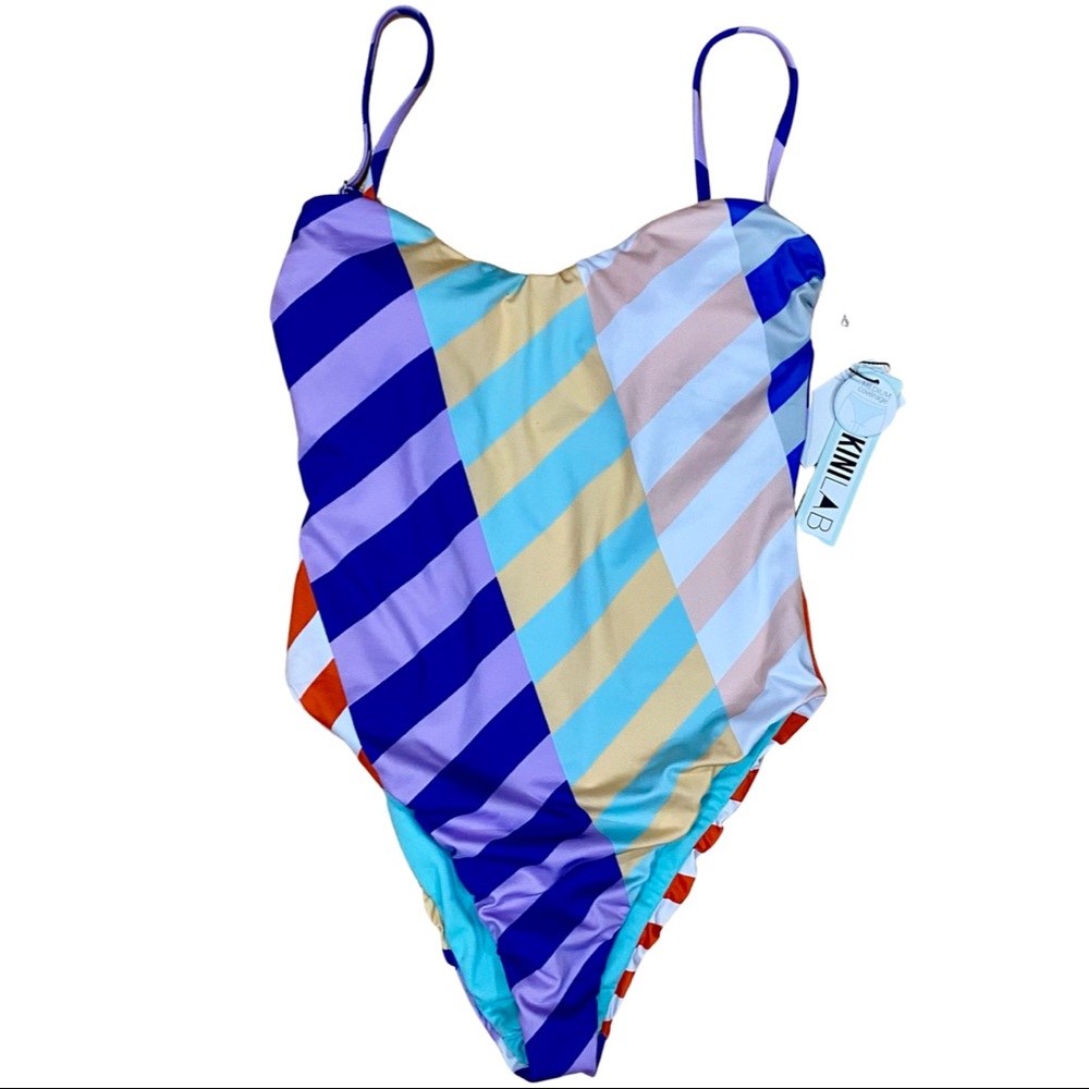 The Bikini Lab Diagonal Striped Color Block Swimsuit - Picture 1 of 6